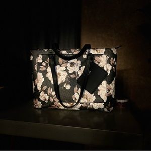 Black/Grey Cream floral Guess Tote + Pouch wallet